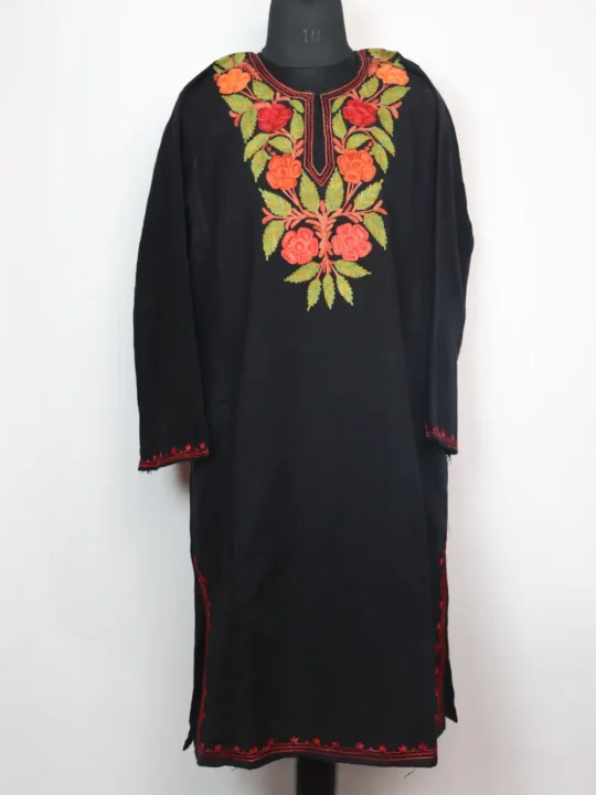Black Pheran in Cashmilon Wool with Aari Embroidery Laila