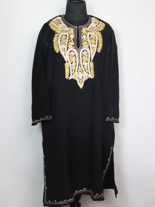 Black Pheran in Cashmilon Wool with Aari Embroidery Daniya