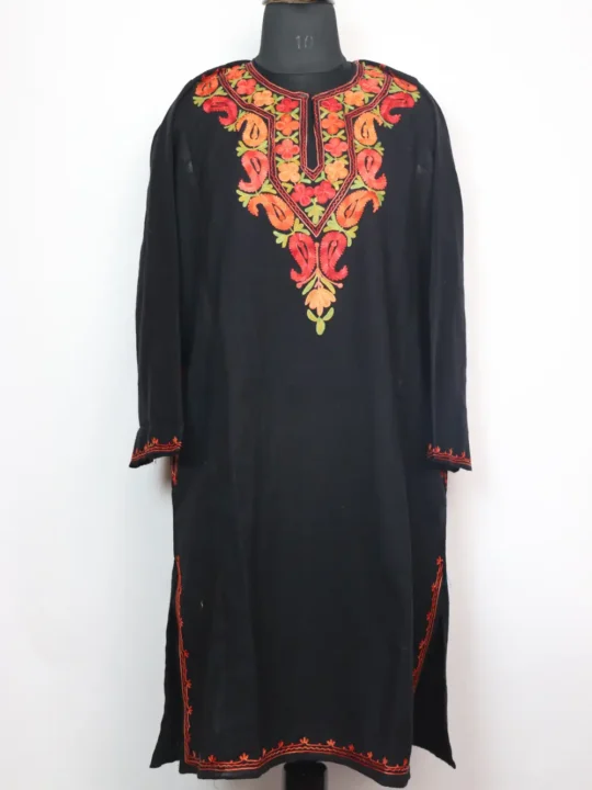 Malaika Black Pheran in Cashmilon Wool with Aari Embroidery