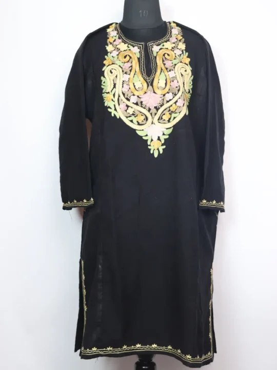 Black Pheran in Cashmilon Wool with Aari Embroidery Shifa