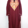 Woolen Maroon Pheran in Cashmilon with Aari Work Insha