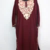 Embroidered Wine Pheran Sara with Aari in Cashmilon Wool