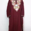 Wine Yasmin Pheran with Aari Embroidery in Cashmilon Wool
