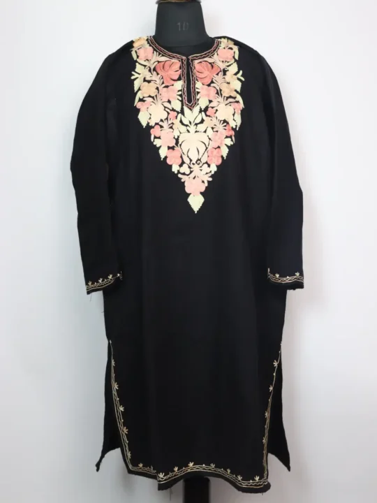 Embroidered Black Pheran Shama in Cashmilon Wool with Aari