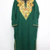 Dark Green Woolen Pheran Zadibal in Cashmilon with Aari Embroidery