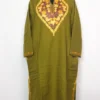 Olive Green Pheran Embroidered with Aari in Cashmilon Wool Mansbal