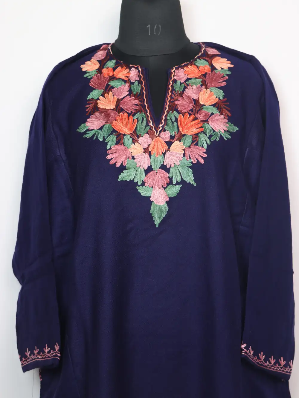 Mansbal Dark Blue Pheran in Cashmilon Wool with Aari Embroidery - Image 2