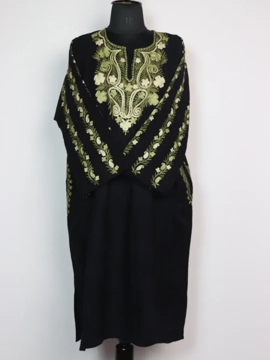 Black Pheran with Sleeve Aari Work in Cashmilon Wool Muskan