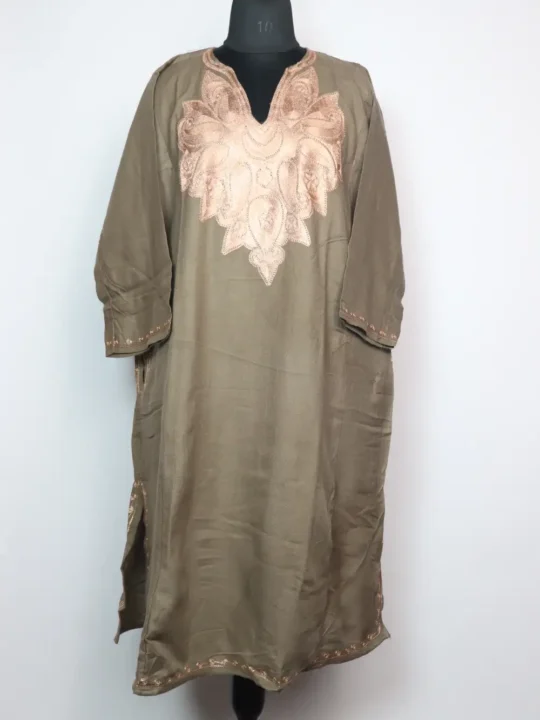 Nishat Beige Pheran Embroidered with Zari in Cashmilon Wool