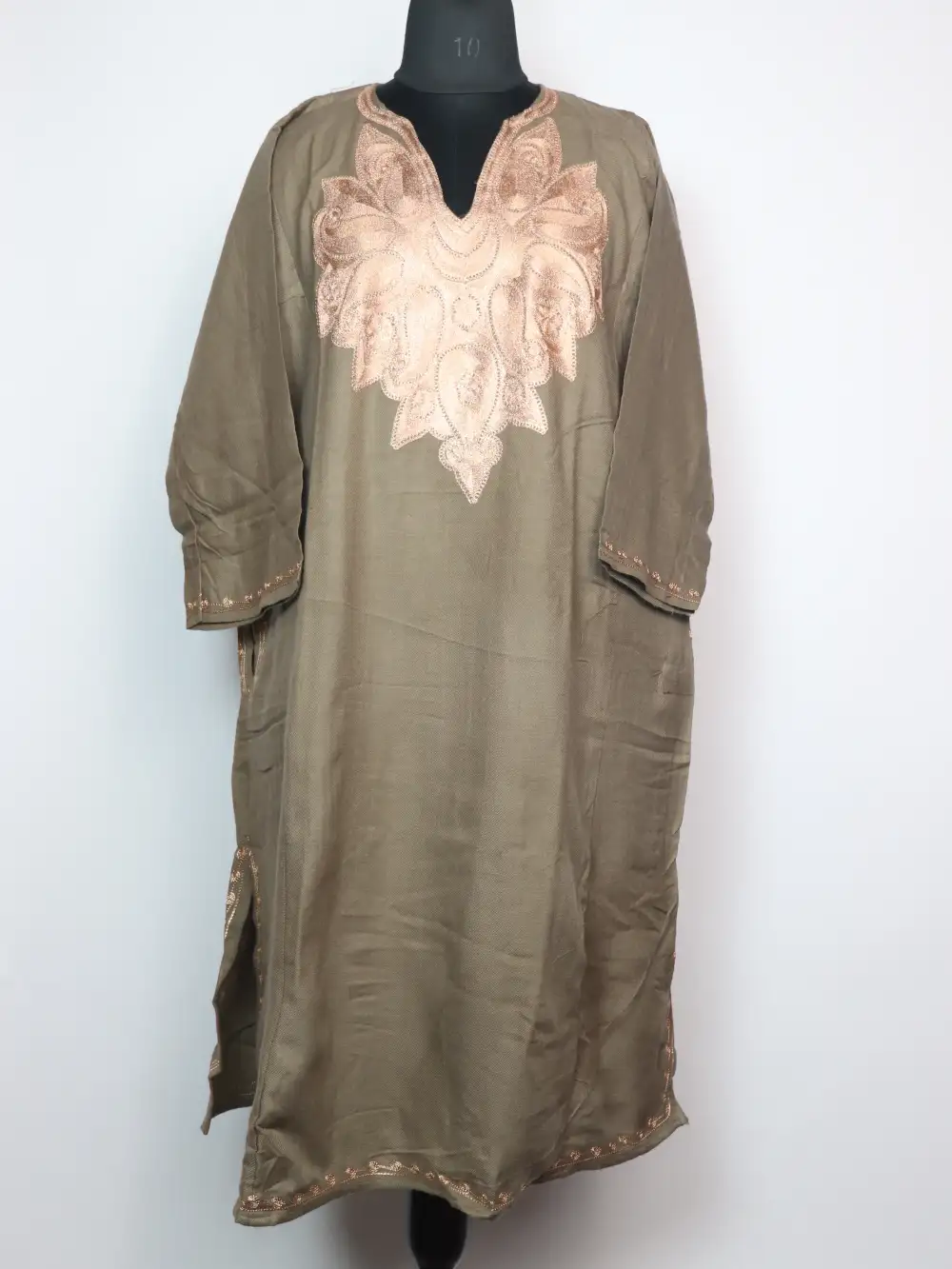 Nishat Beige Pheran Embroidered with Zari in Cashmilon Wool