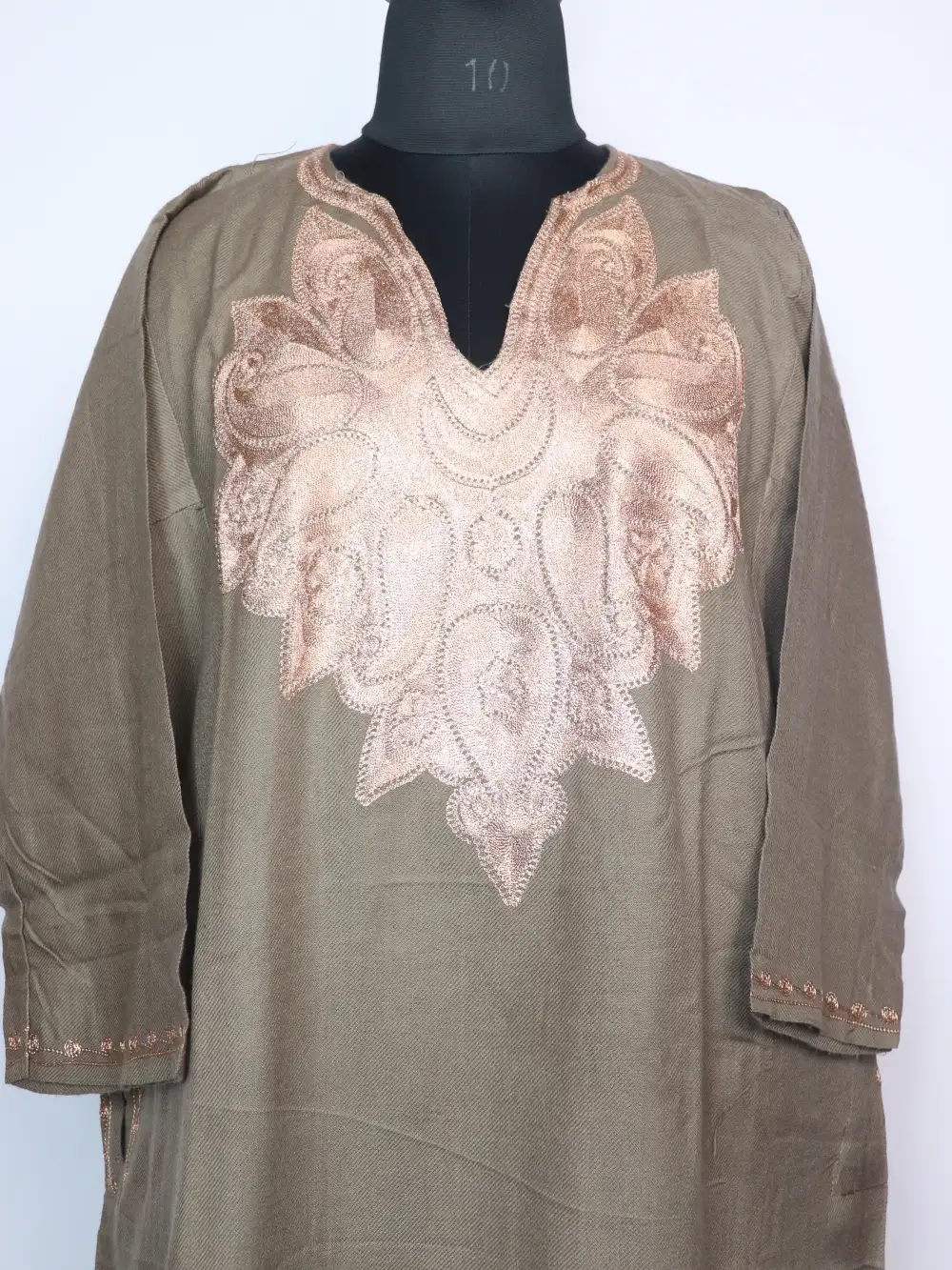 Nishat Beige Pheran Embroidered with Zari in Cashmilon Wool - Image 2