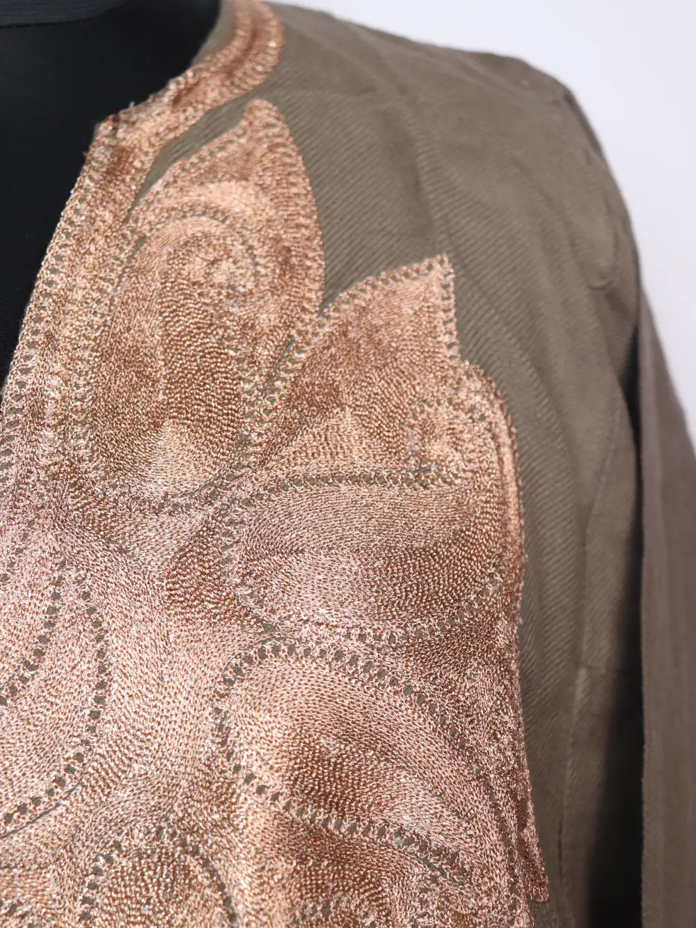 Nishat Beige Pheran Embroidered with Zari in Cashmilon Wool - Image 3