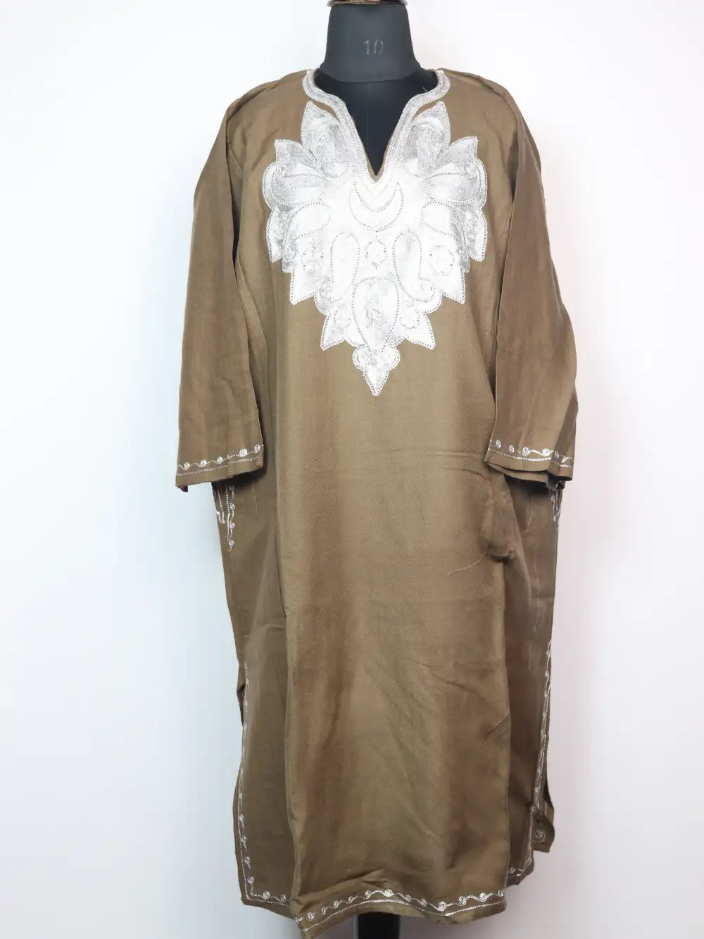 Brown Nishat Cashmilon Wool Pheran with Zari Embroidery