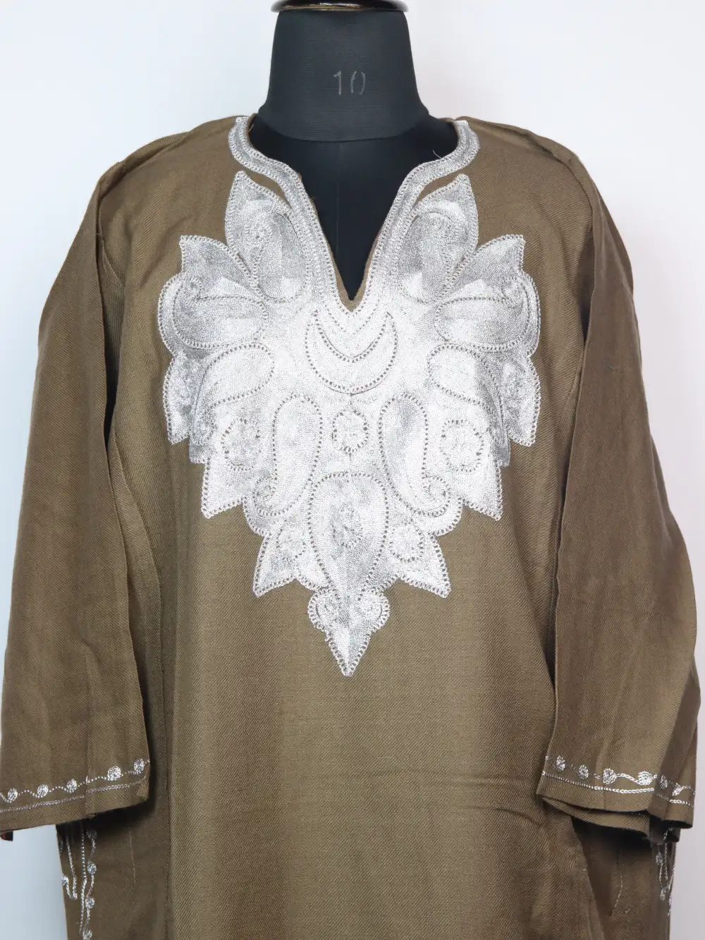 Brown Nishat Cashmilon Wool Pheran with Zari Embroidery - Image 2