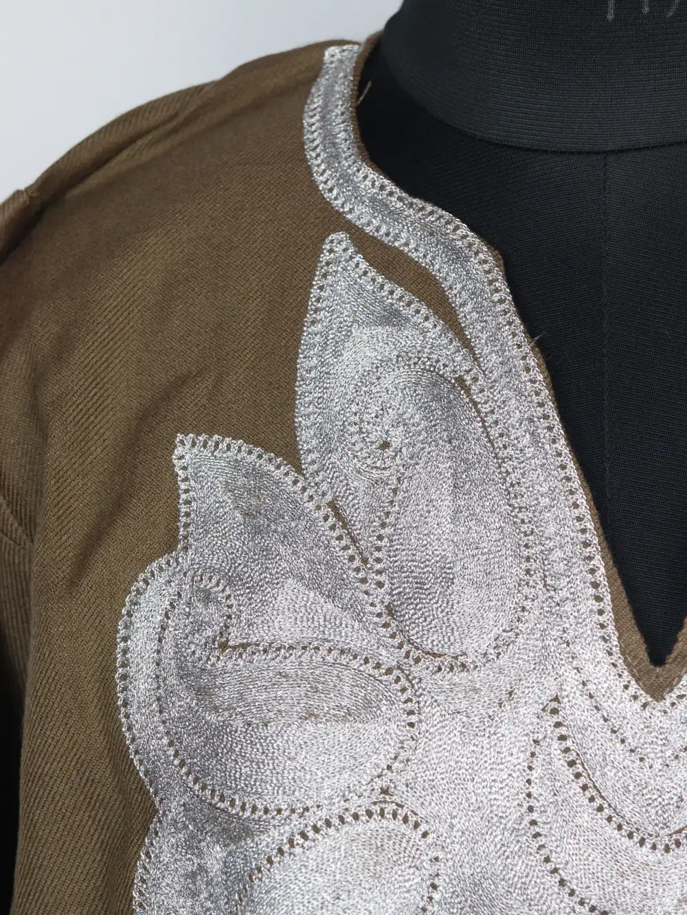 Brown Nishat Cashmilon Wool Pheran with Zari Embroidery - Image 3