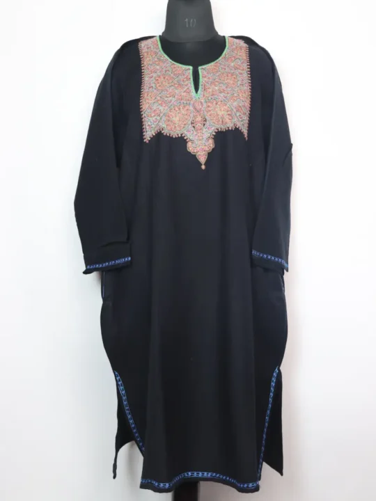 Nazuk Black Cashmilon Woolen Pheran with Sozni Embroidery