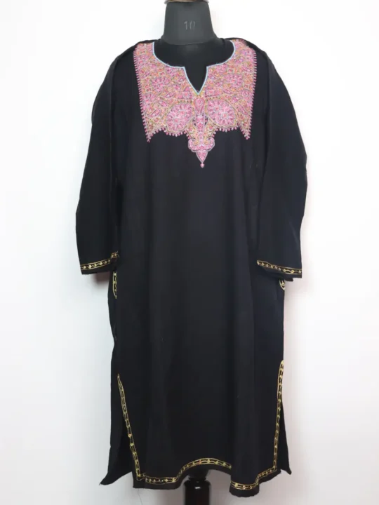 Cashmilon Wool Black Dachigam Pheran with Sozni Embroidery