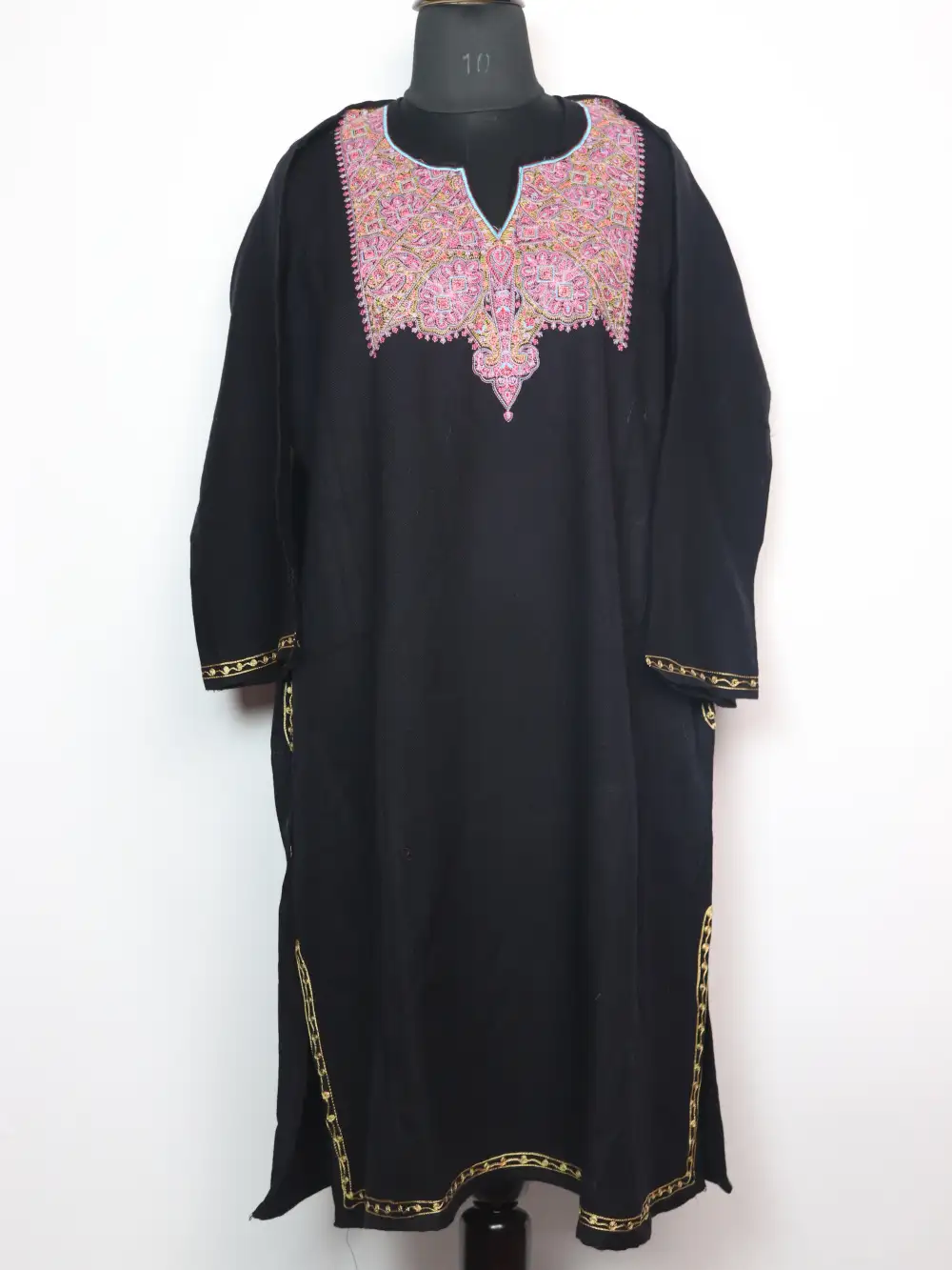 Cashmilon Wool Black Dachigam Pheran with Sozni Embroidery