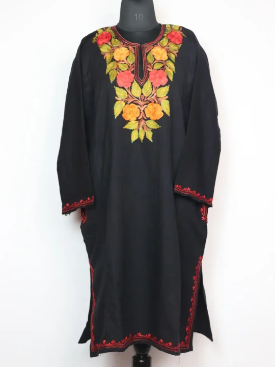 Black Jashn-e-Rekhta Pheran with Aari Embroidery in Cashmilon Wool