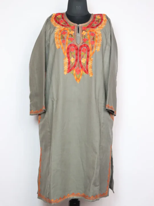 Embroidered Grey Pheran with Aari in Cashmilon Wool Jashn-e-Rekhta