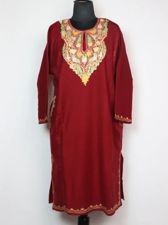 Woolen Maroon Pheran in Cashmilon with Aari Embroidery Jashn-e-Rekhta