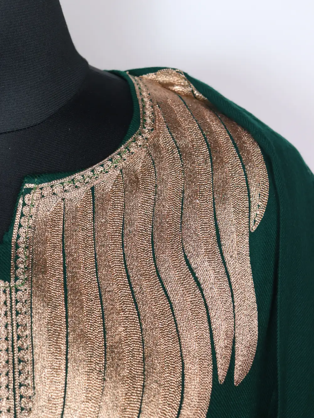 Embroidered Dark Green Pheran with Zari in Cashmilon Laila - Image 3