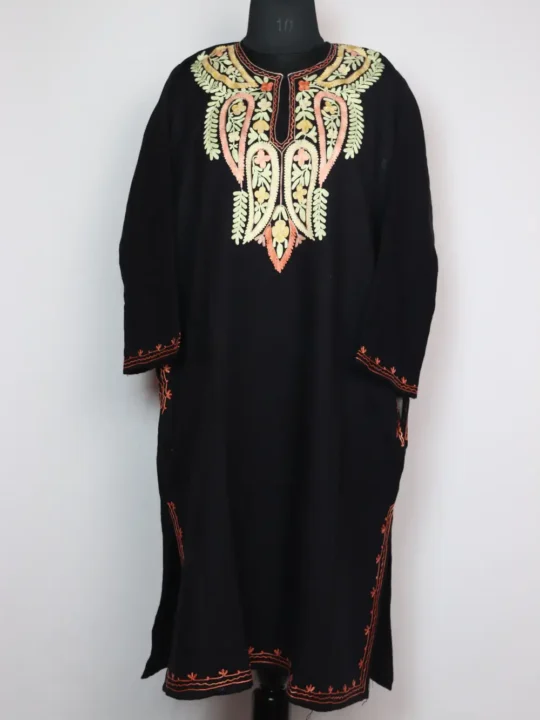 Jashn-e-Rekhta Black Pheran in Cashmilon Wool with Aari Work