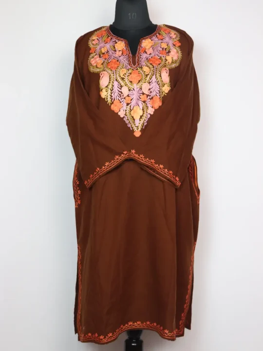 Jashn-e-Rekhta Brown Pheran in Cashmilon Wool with Aari Embroidery