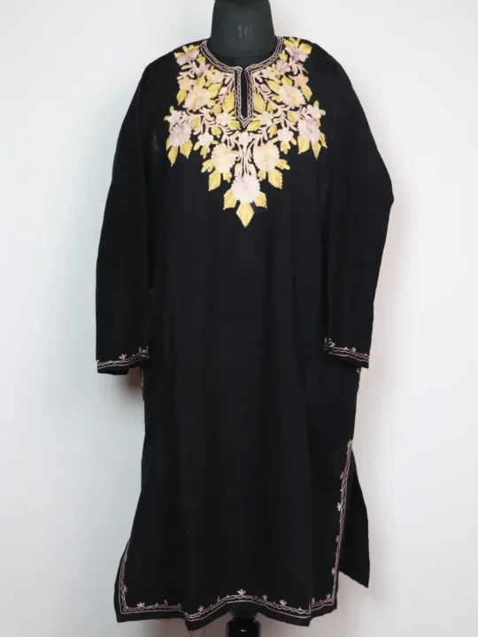 Jashn-e-Rekhta Black Pheran with Aari Embroidery in Cashmilon Wool