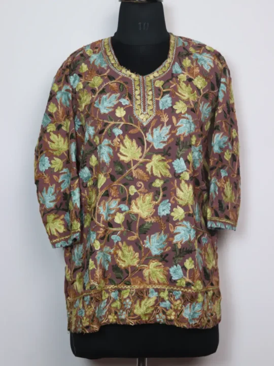 Pink Georgette Short Kurti Shaila with Front Back Aari Embroidery