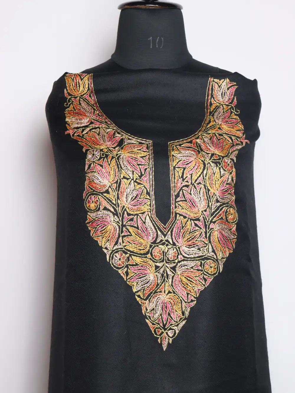 Black Polywool 3pc Unstitched Suit Fabric with Hand Sozni and Paper Machie Embroidery Nazara - Image 2