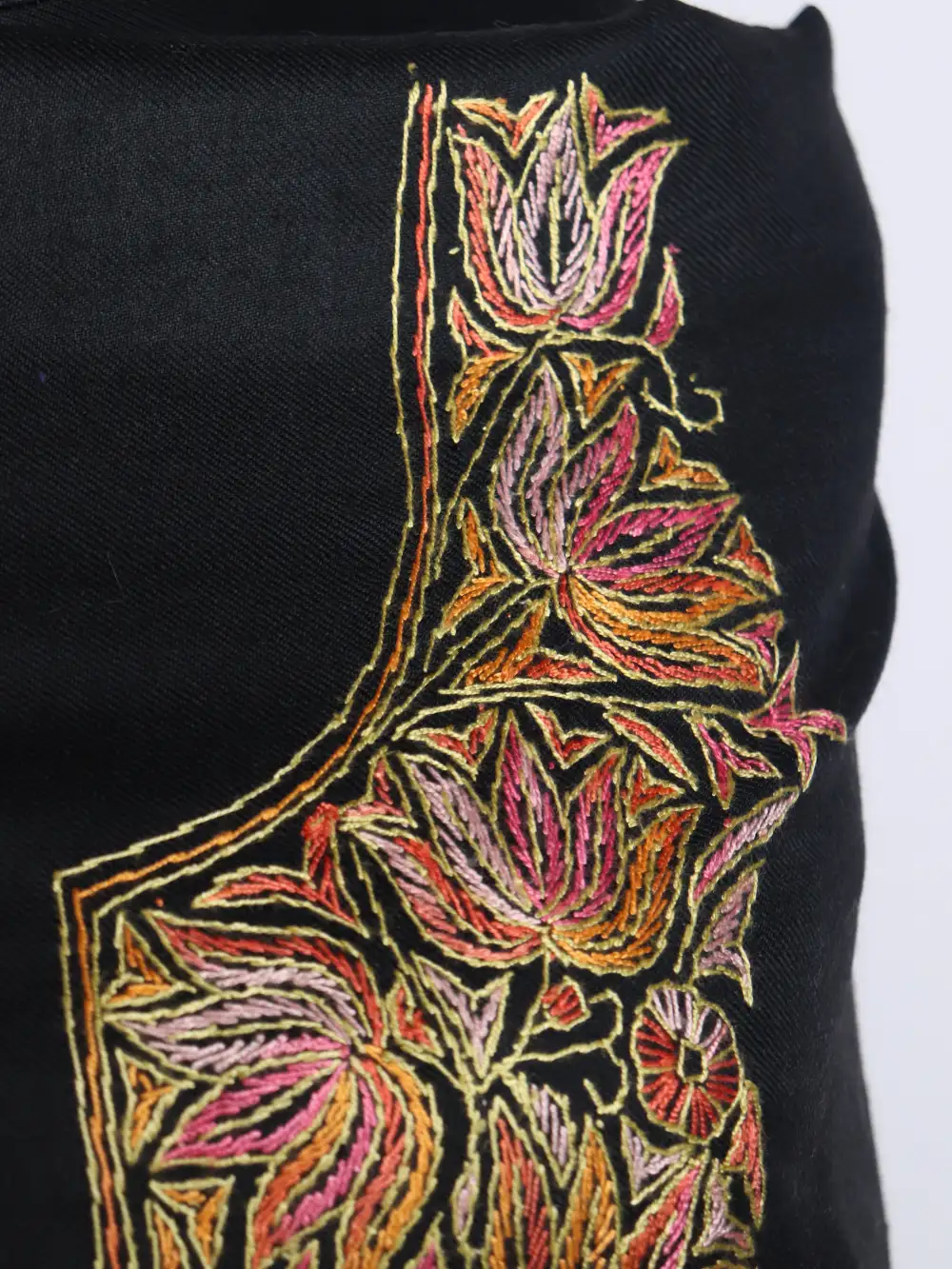 Black Polywool 3pc Unstitched Suit Fabric with Hand Sozni and Paper Machie Embroidery Nazara - Image 3