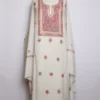 Kashish White Polywool 3pc Unstitched Kashmiri Suit with Hand Sozni and Tilla Embroidery