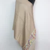 Beige Fine Wool Stole in Kani Work Palla for Women Saima