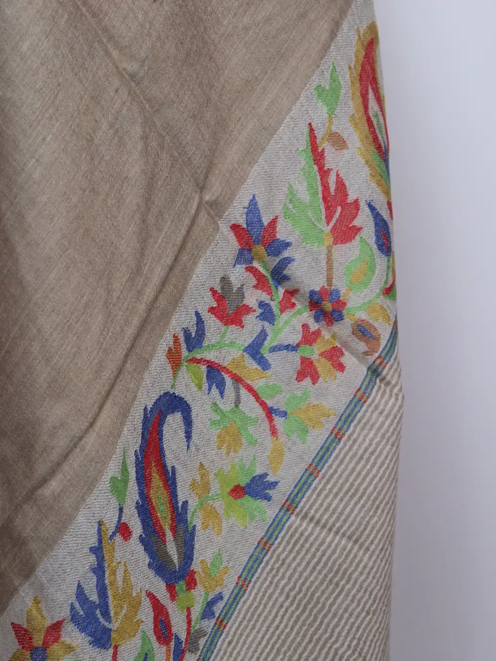 Beige Fine Wool Stole in Kani Work Palla for Women Saima - Image 3