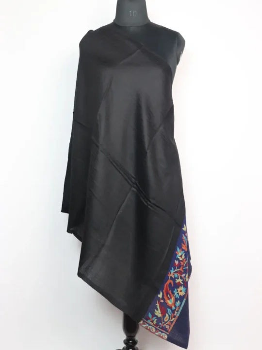 Fine Wool Black Stole in Kani Work Palla for Women Liana