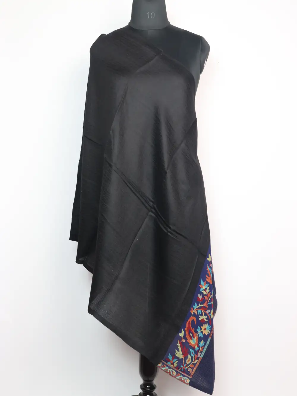 Fine Wool Black Stole in Kani Work Palla for Women Liana