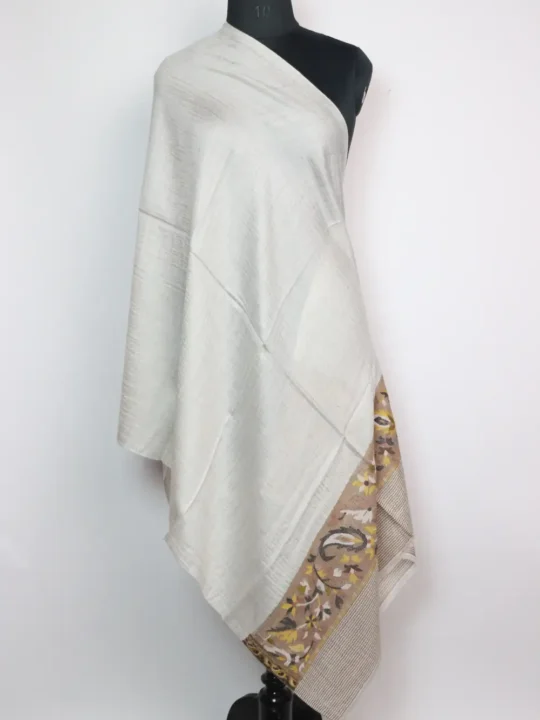 Yusra Fine Wool Steel Grey Stole in Kani Work Palla for Women
