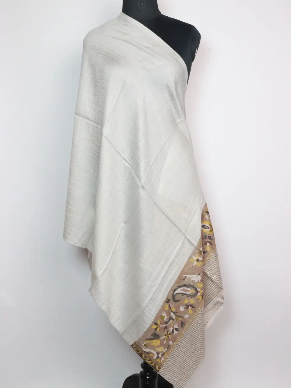 Yusra Fine Wool Steel Grey Stole in Kani Work Palla for Women