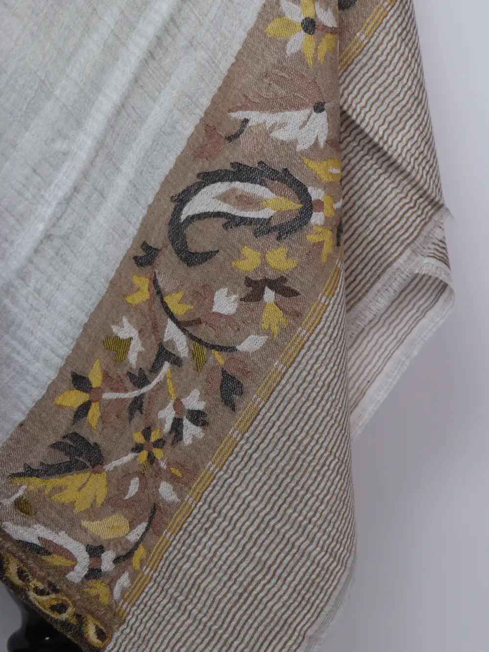 Yusra Fine Wool Steel Grey Stole in Kani Work Palla for Women - Image 3