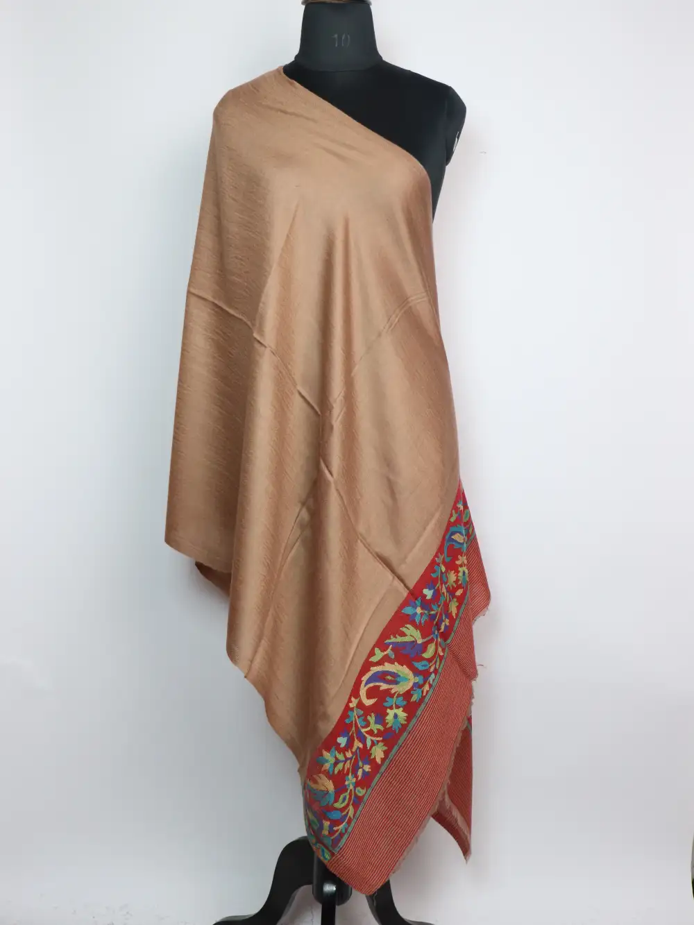Brown Fine Wool Stole in Kani Work Palla for Women Haya