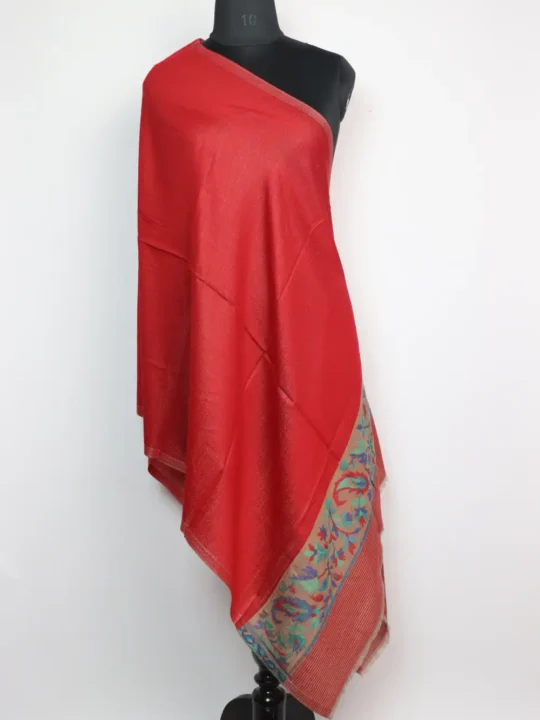 Haniya Red Fine Wool Stole in Kani Work Palla for Women