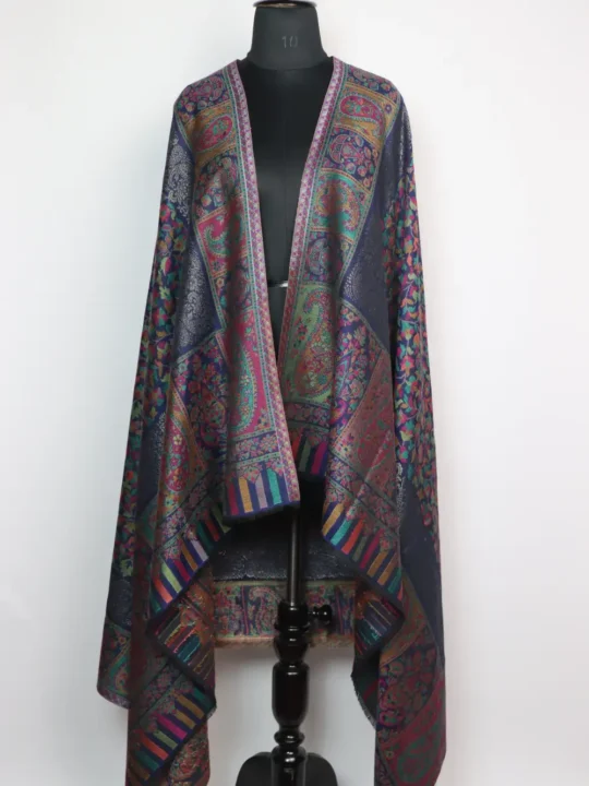 Blue Kani Silk Shawl Nazakat With Weaving