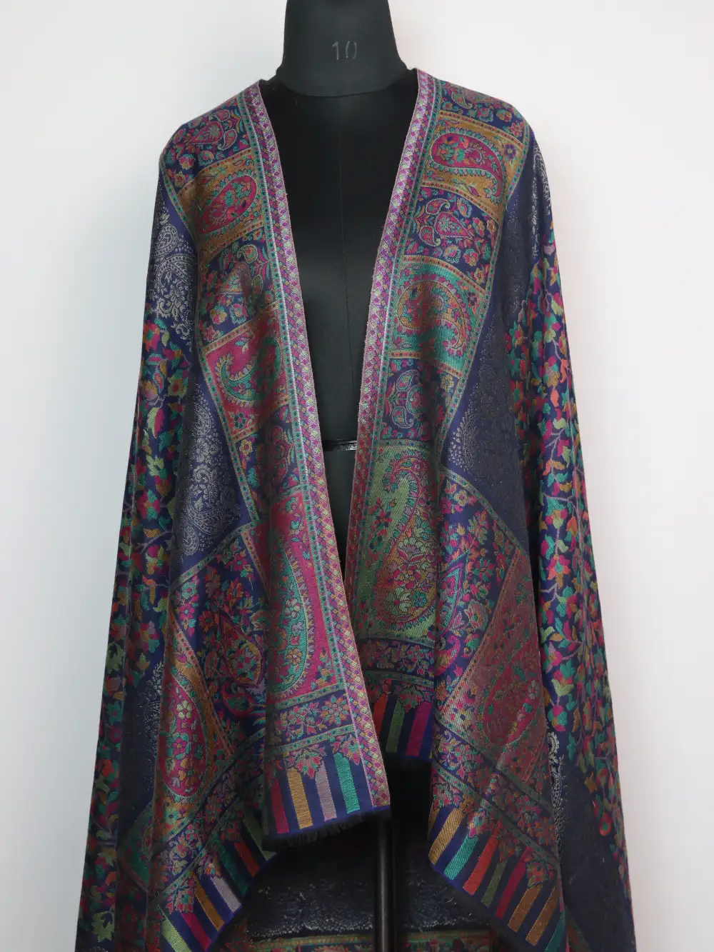 Blue Kani Silk Shawl Nazakat With Weaving - Image 2