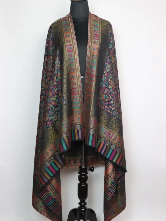 Nazneen Black Kani Silk Shawl With Weaving