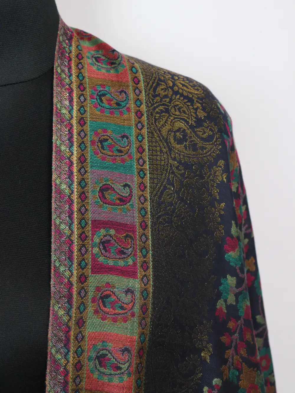 Nazneen Black Kani Silk Shawl With Weaving - Image 3