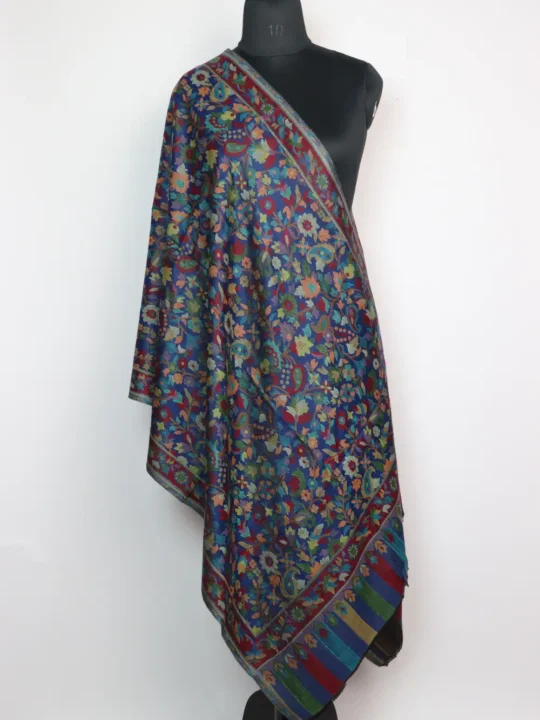 Woolen Blue Stole Amina in Kani Weaving for Women