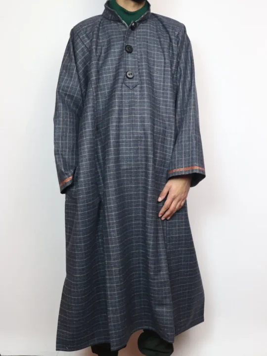 Dark Blue Kashmiri Check Box Tweed Pheran Akram for Men