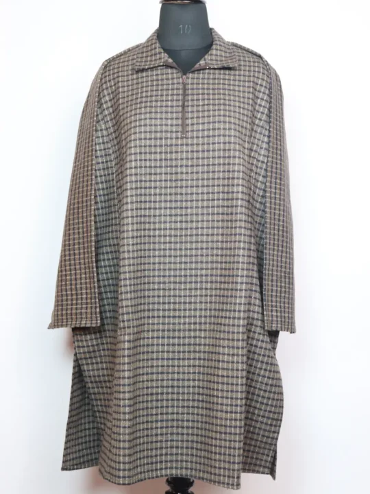 Brown Kashmiri Check Box Tweed Pheran for Boys