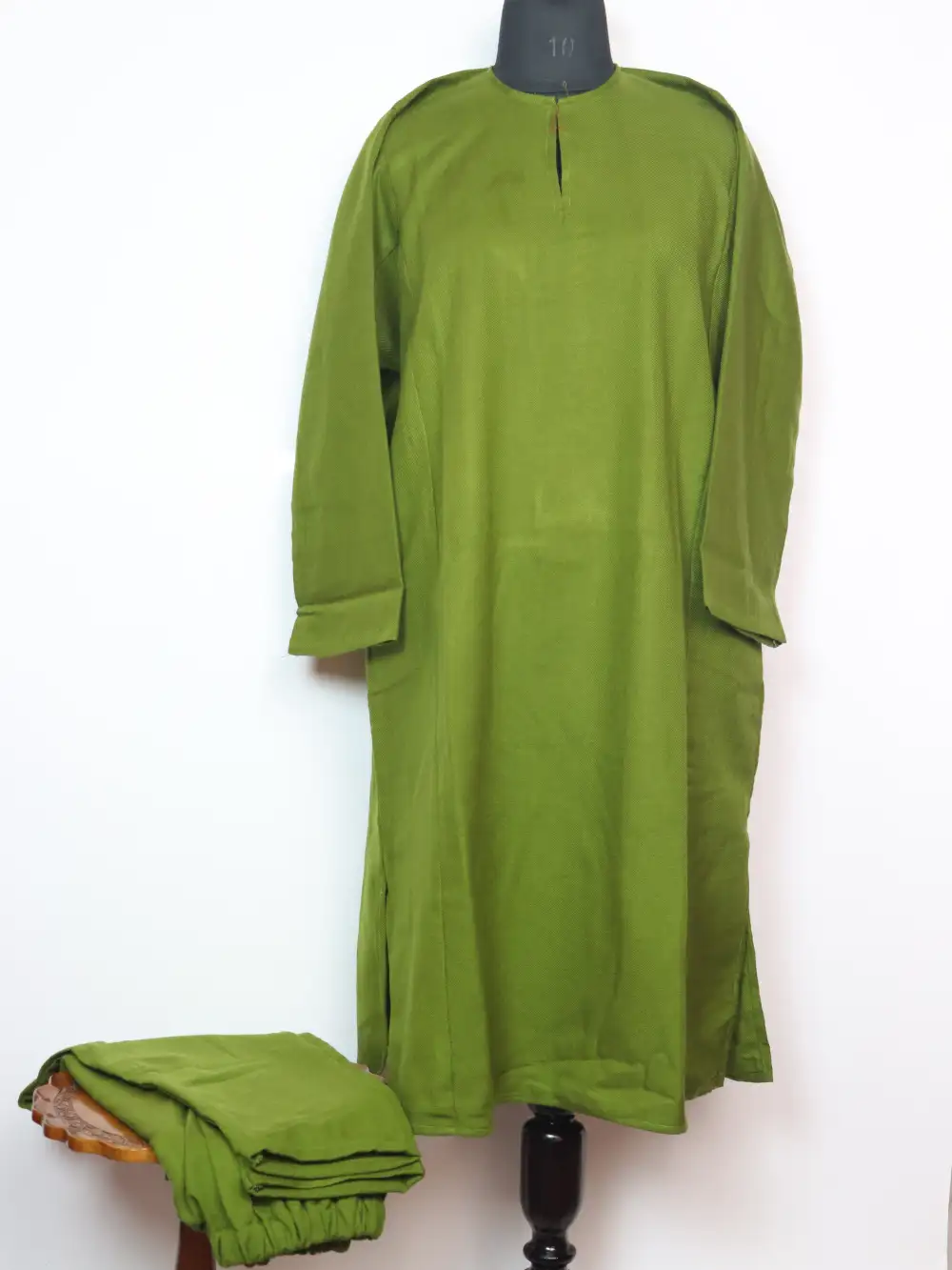 Kashmiri Green Plain 2pc Pheran Set in Cashmilon Wool